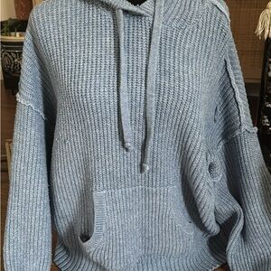American Eagle Outfitters Light Blue Knit Hoodie Sweater